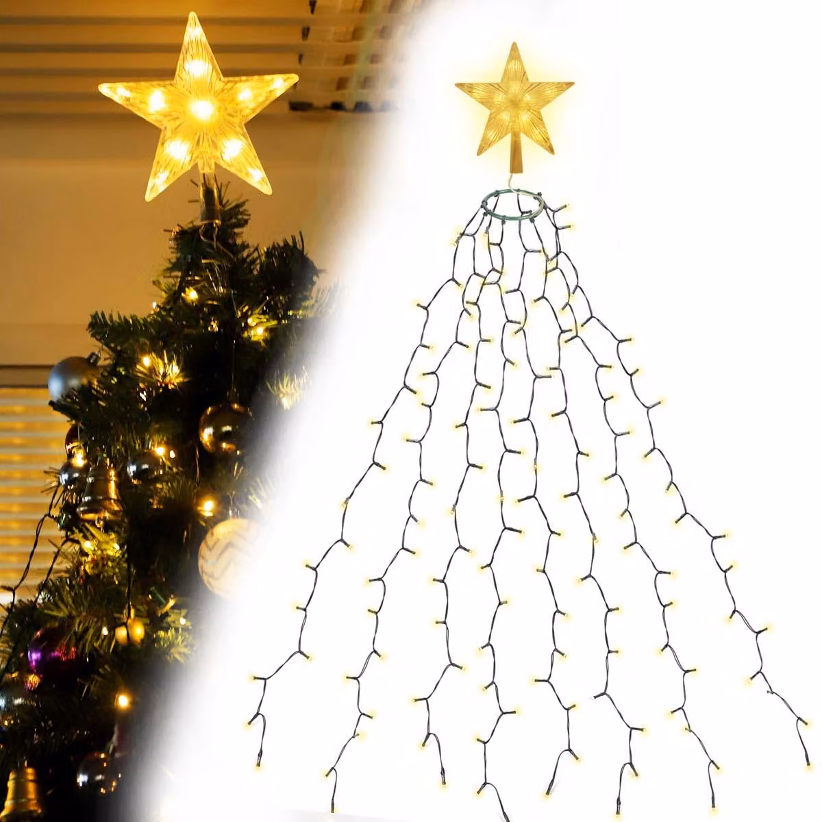 SALCAR 2m 280 luci LED per albero di Natale con 8 ghirlande e stella LED, luci LED per albero di Natale, illuminazione per albero di Natale