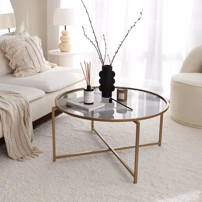 Skye Decor, Gold Sun S404F - Oro, Fume, tavolini, oro, vetro, 83 x 40 x 83 cm