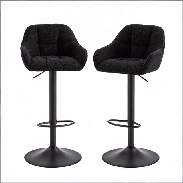Set di 2 sgabelli da bar Chicfurn girevoli a 360 gradi con schienale in velluto a coste nero e struttura in metallo nero opaco
