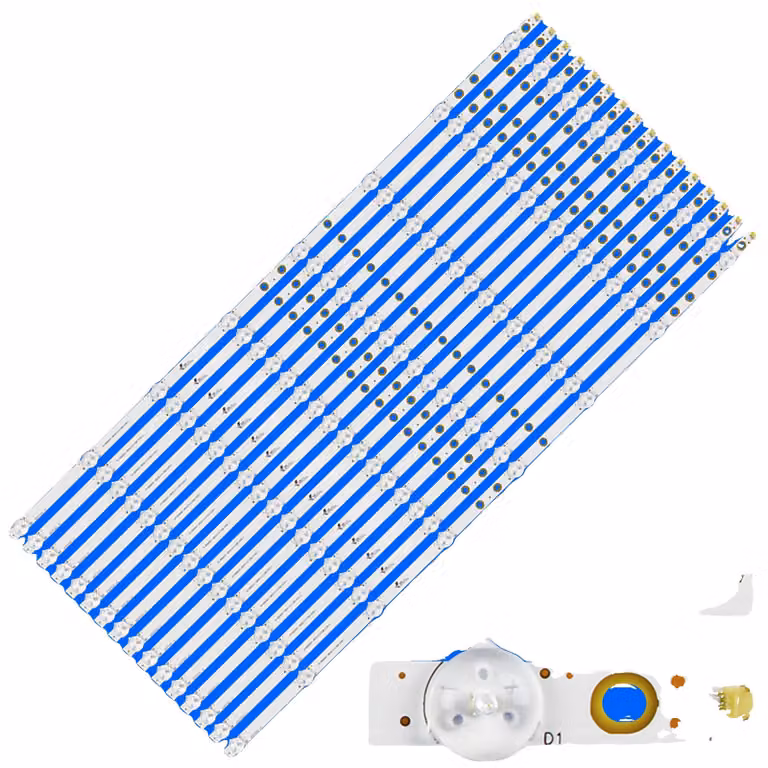 Striscia LED retroilluminata, lunghezza 712 mm, 8 perle LED, tensione 3 V, flusso luminoso 2500 lm, classe di protezione IP33