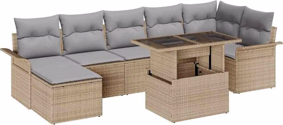 Set Divano da Giardino con cuscino 8 pcs Beige Poly Rattan