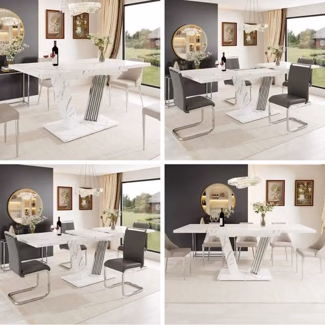 Tavolo allungabile con piano in marmo 120-160x80x76 cm, meccanismo a farfalla, per cucina e soggiorno