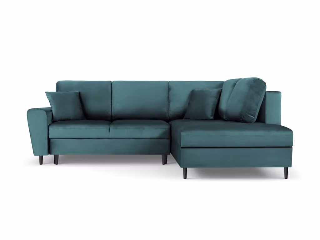 Divano angolare convertibile con contenitore Kyoto di Cosmopolitan Design, modello a 5 posti in velluto petrolio con lato destro, L 243 cm x P 124,6 cm x H 88 cm – 2