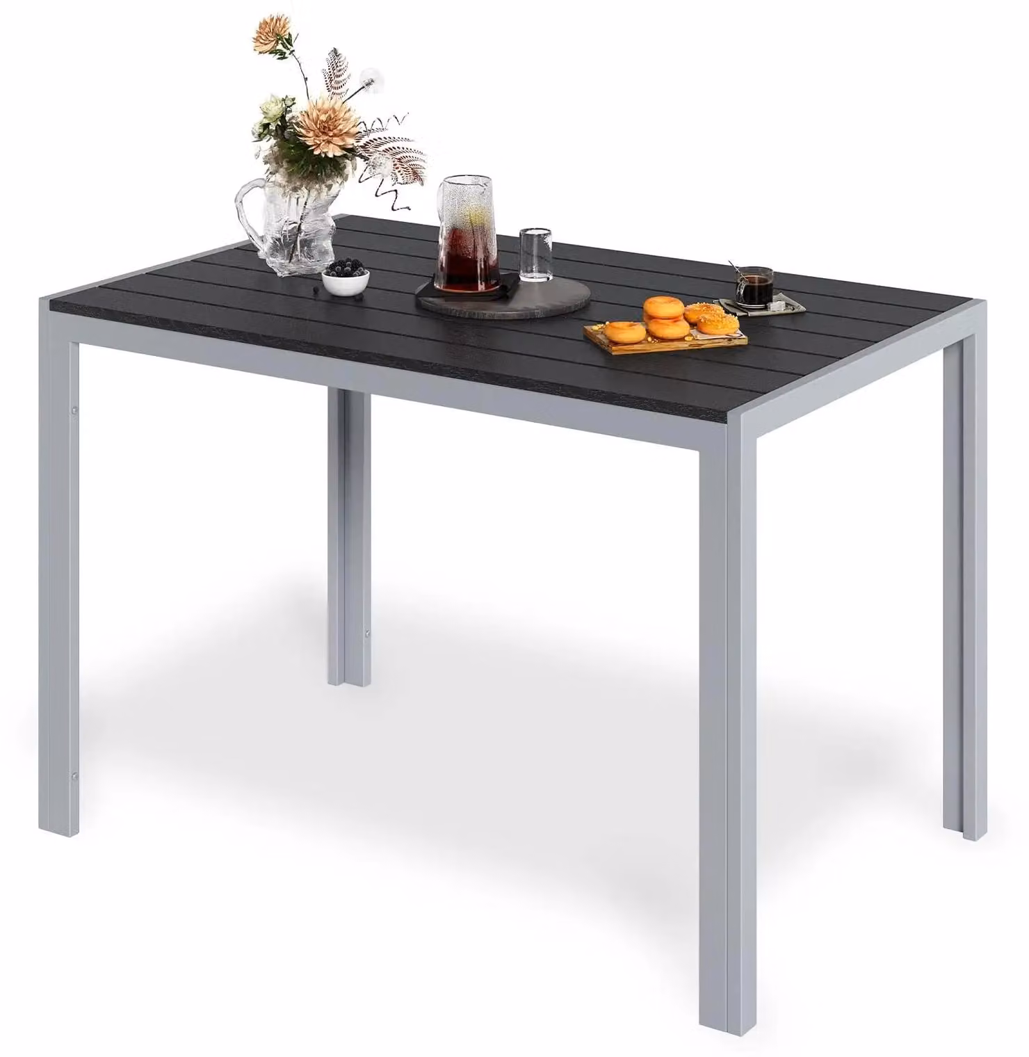 Tavolo da giardino - Tavolo rettangolare per balcone e sala da pranzo - Tavolo da esterno con piano in WPC - Struttura in metallo resistente agli agenti atmosferici - 110x70x73 cm - Nero