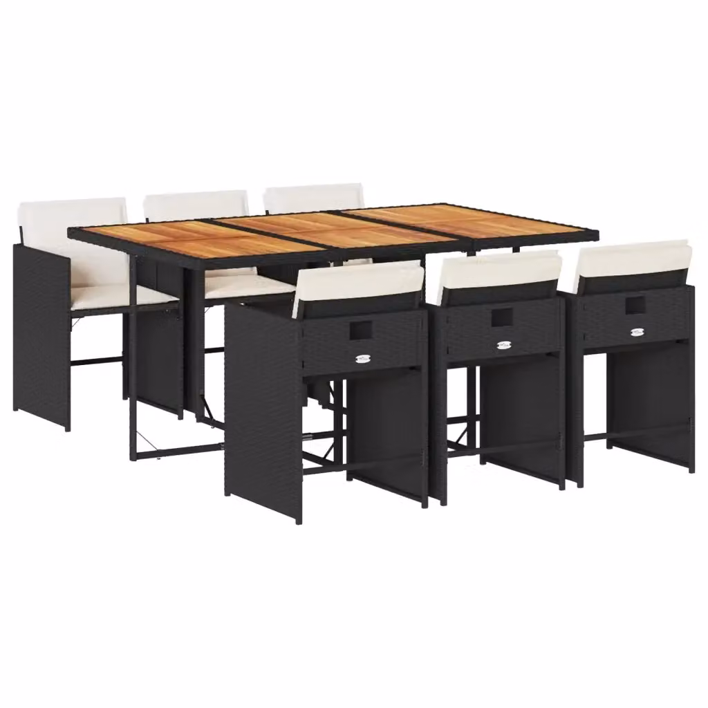 Set da pranzo da giardino vidaXL in polyrattan e legno di acacia nero con 7 pezzi – 2
