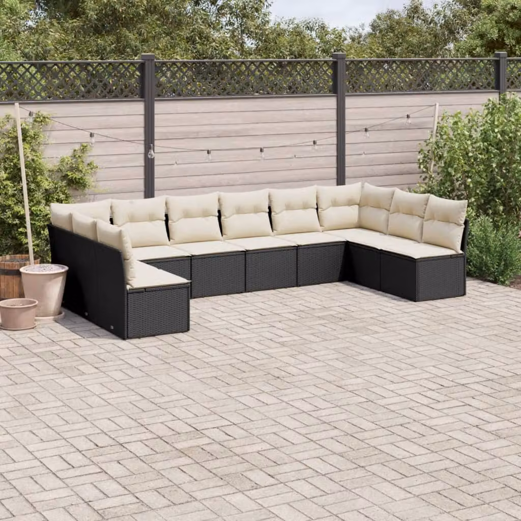 vidaXL Set Divano da Giardino a L con Cuscini, Struttura in Metallo e Polyrattan Nero e Bianco – 1