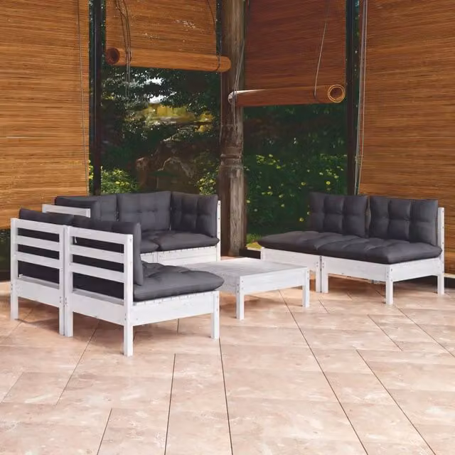 Set Salotto da Giardino 7pz con Cuscini Legno Massello di Pino 3096215