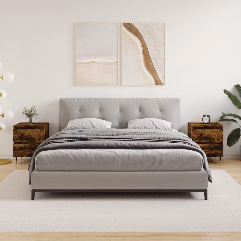 Set di 2 comodini moderni vidaXL in legno multistrato Rovere Fumo, L 40 cm x P 35 cm x H 50 cm