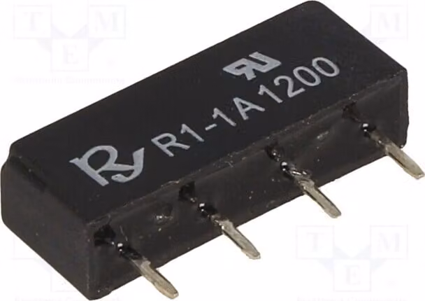 1 relè: contatto Reed, massima tensione 250 VDC, corrente 1A, potenza 10 VA. Bobina: 12 VDC, 144 mW. R1-1A1200, elettromagnete