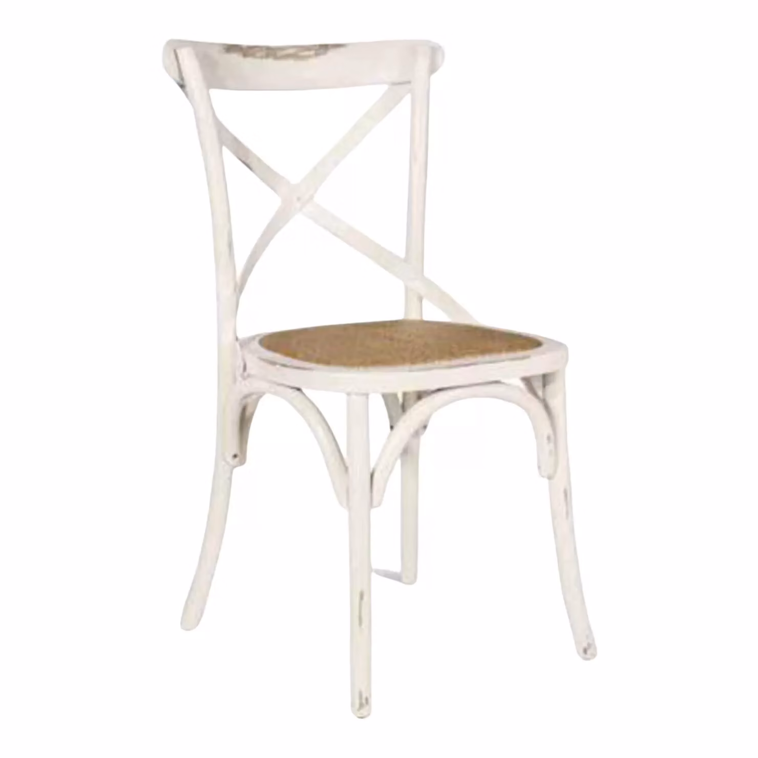 Set di 2 sedie Cross Bistrot vintage in legno di olmo bianco con seduta in rattan e tessuto stile shabby chic Mobili 2G – 3