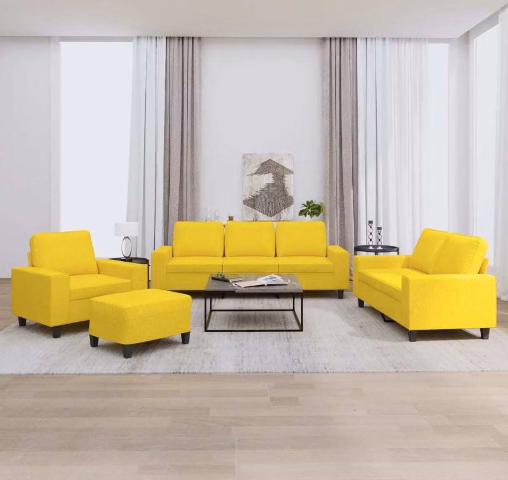 Maison Exclusive - Set divano 4 pezzi in tessuto giallo chiaro