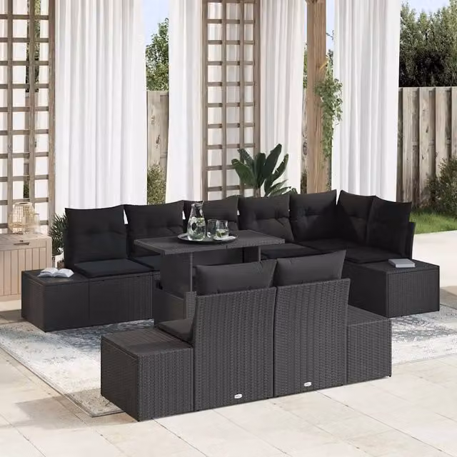 Set Divano da Giardino 9 pz Nero polyrattan 3349209
