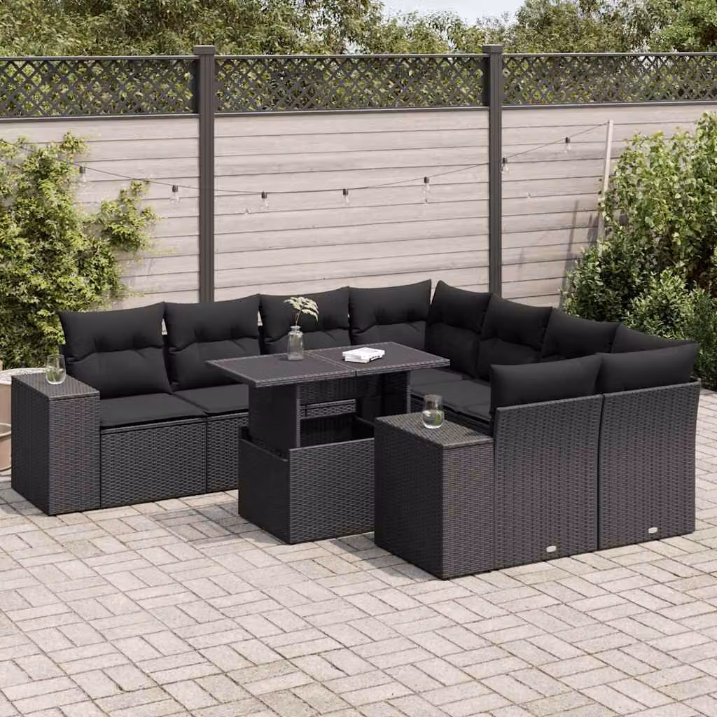 Maison Exclusive - Set Divani da Giardino 9 pz con Cuscini Nero in Polyrattan