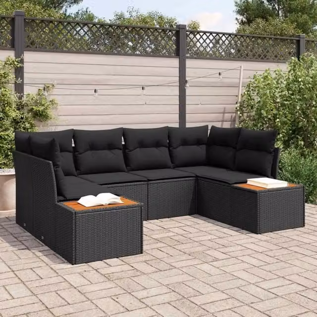 Set Divano da Giardino 6 pz 6-Numero di posti Nero Polyrattan 3356823