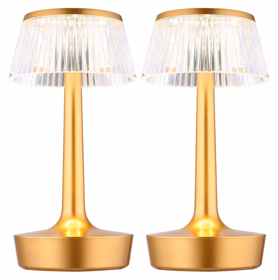 2x Lampada da tavolo a LED, ottone, effetto cristallo, touch, dimmer