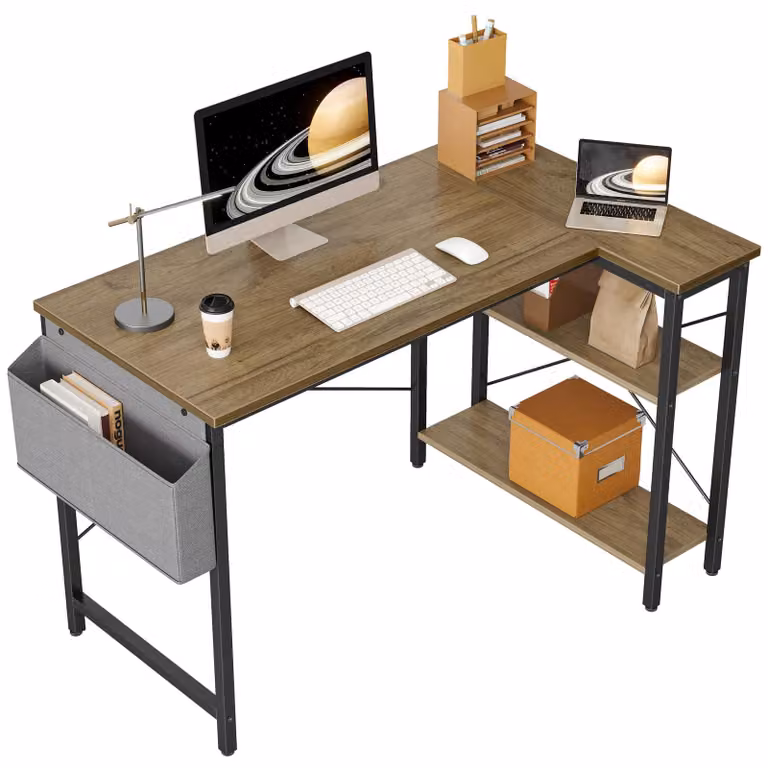 Scrivania a forma di L - 100 x 70 cm, piano di lavoro - 75 cm, altezza - grigio, struttura in metallo e truciolato