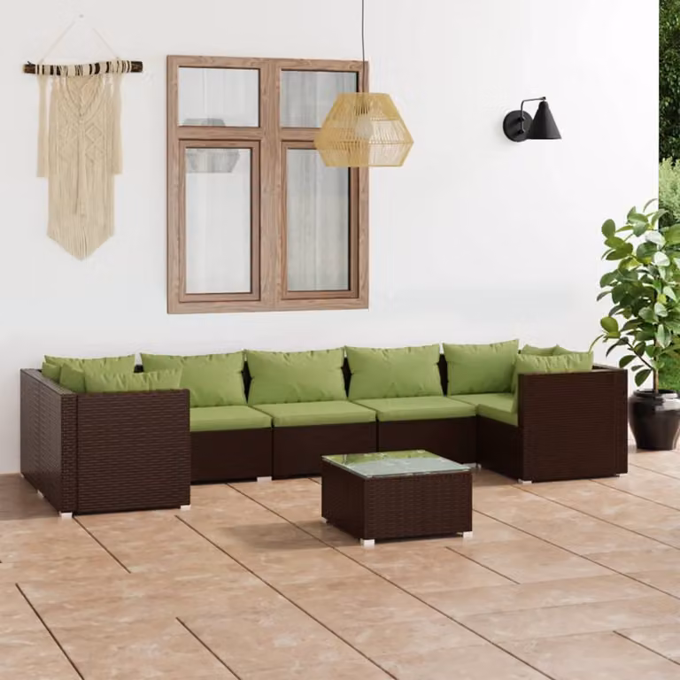 Maison Exclusive - Set da giardino 8 pezzi con cuscini in polyrattan marrone
