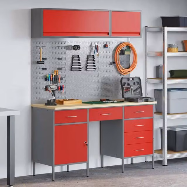 Set di mobili da lavoro con cassetto con blocco 8 pz Rosso 3321469