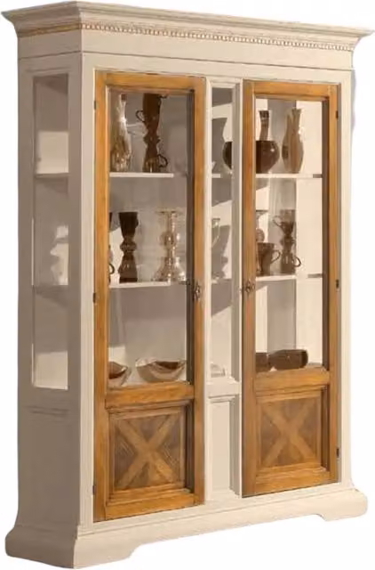 Vetrina classica con 2 ante in vetro Mobili2g in legno color avorio e noce L: 146 cm, P: 53 cm, H: 213 cm – 4