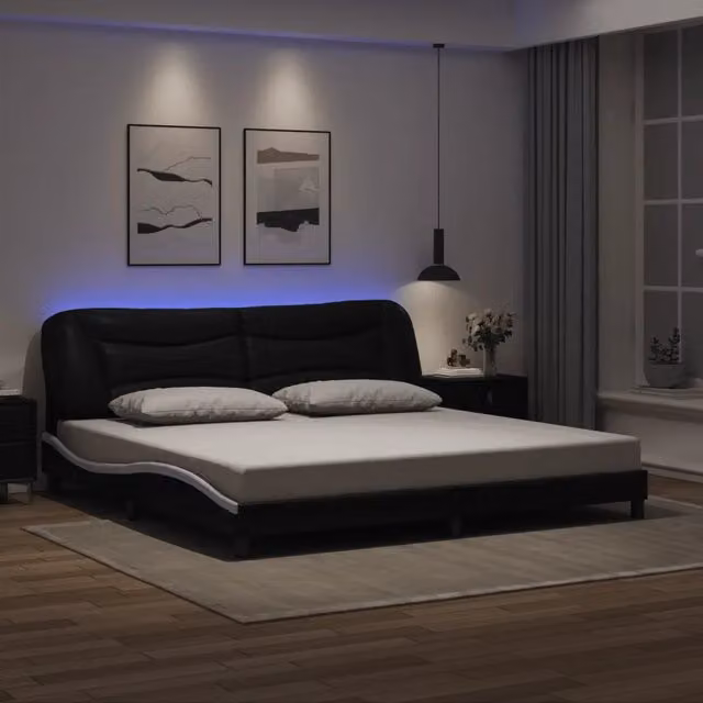 Giroletto moderno vidaXL Hvar con illuminazione LED e porta USB, Nero e Bianco, 200x200 cm – 1