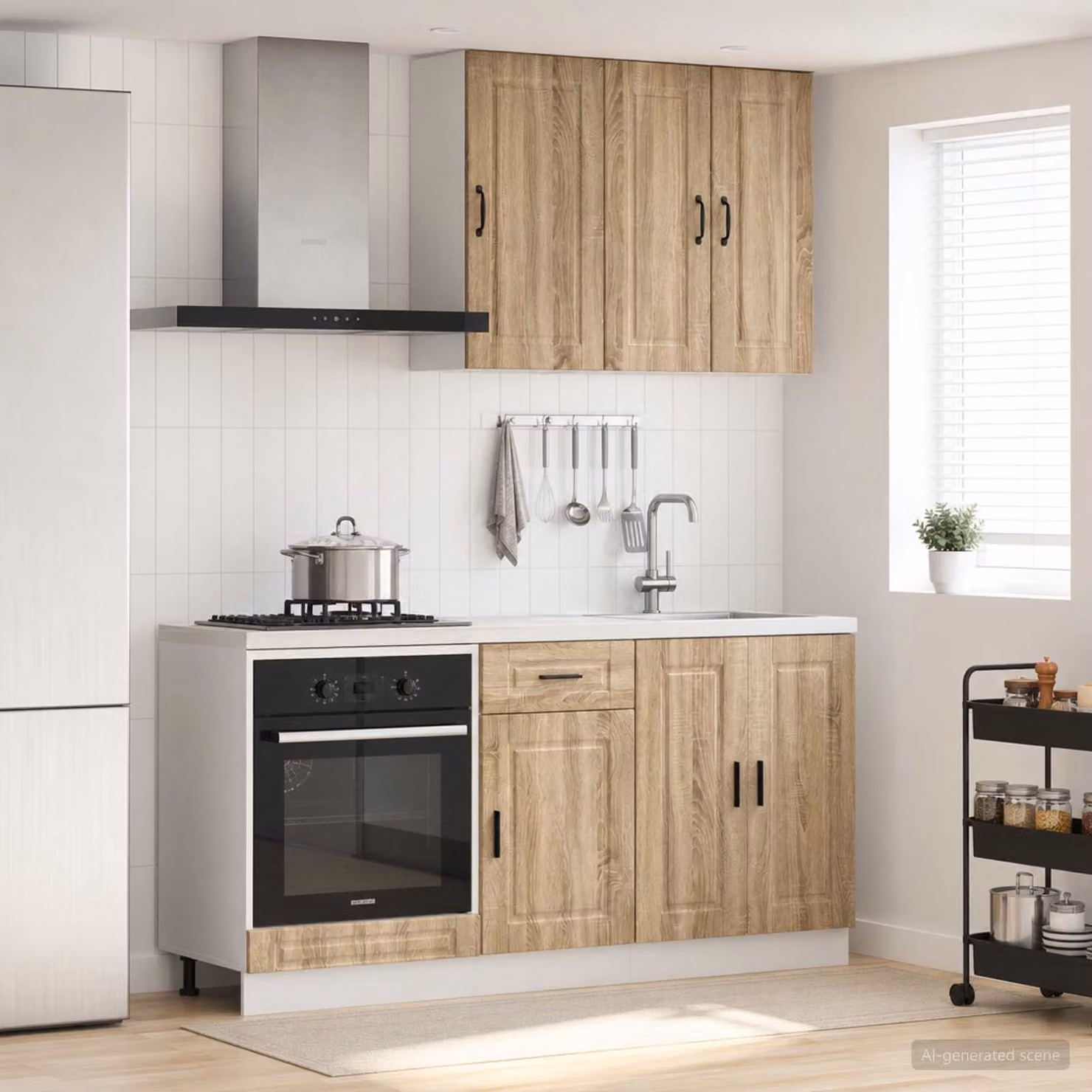 Set di unità cucina moderna vidaXL PORTO composto da 5 pezzi in legno ingegnerizzato color Rovere Sonoma, L/P/H: 86,4 x 60,0 x 81,5 cm