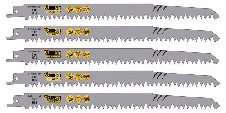5 lame per seghetto alternativo da 240 mm, con 5 denti per pollice, ideali per tagli rapidi nel legno