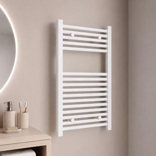 Termoarredo scaldasalviette tubolare tondo OGOMONDO in acciaio bianco opaco H 77 cm x L 60 cm x P 55 cm