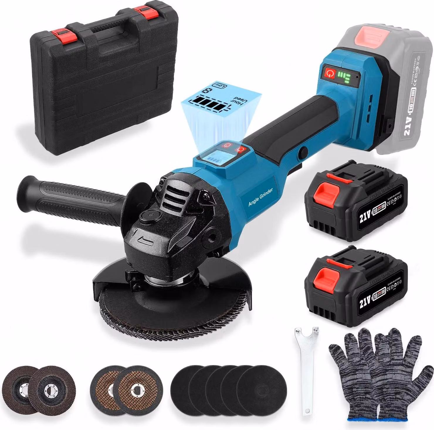 Smerigliatrice angolare - Batteria da 18 V - 3 velocità - Velocità variabile - Taglio e levigatura - Batteria inclusa - Blu