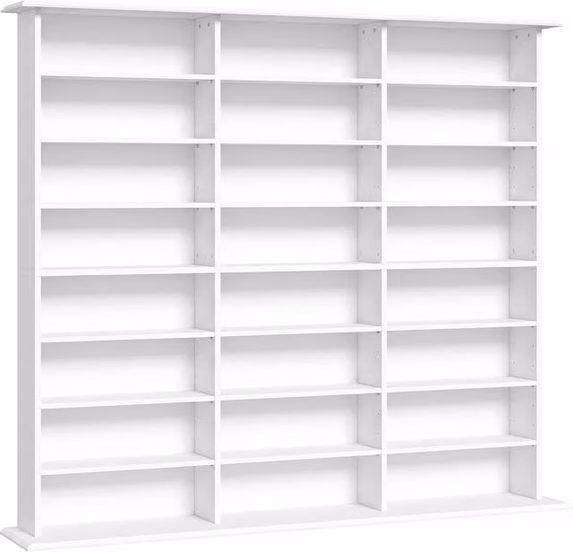Scaffale multimediale HOMCOM bianco con 18 ripiani regolabili e 24 vani per 1032 CD o 594 DVD – 1