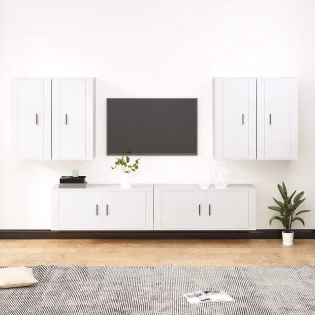 Set di Mobili Porta TV 6 pz-Set di 6 Credenza per TV Bianco in Legno Multistrato 731372