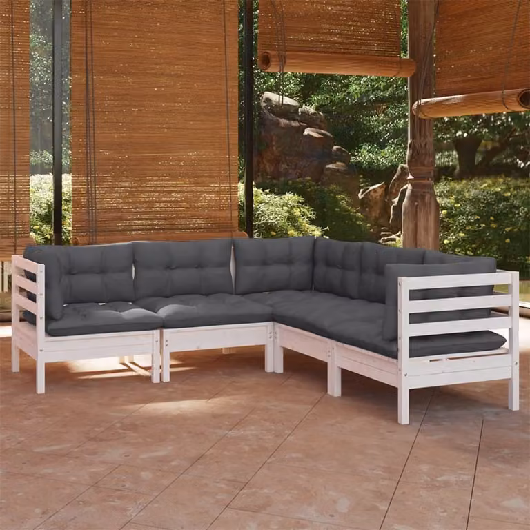 Maison Exclusive - Set Divani da Giardino 5 pz con Cuscini BiancLegno di Pino