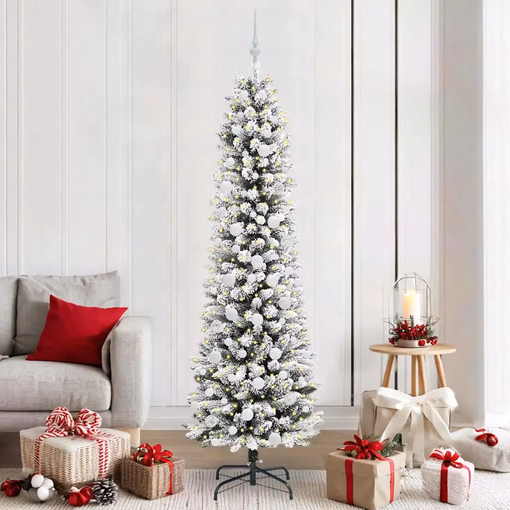 Albero di Natale artificiale moderno vidaXL bianco con luci LED bianco caldo