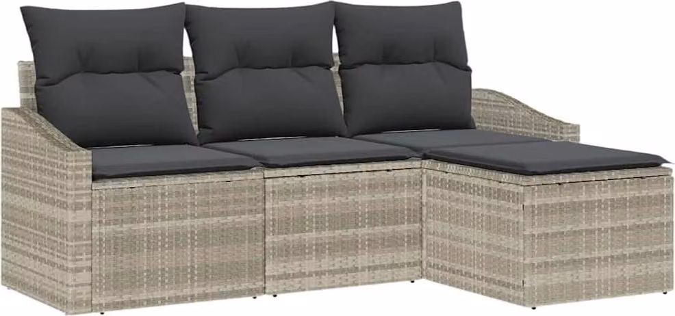 Set di divani con cuscino 4 pcs Grigio chiaro polyrattan