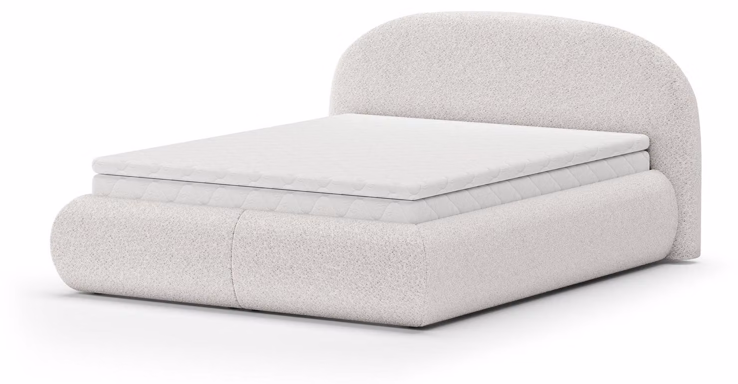 Letto imbottito con contenitore, colore marrone tortora, dimensioni 180 x 200 cm