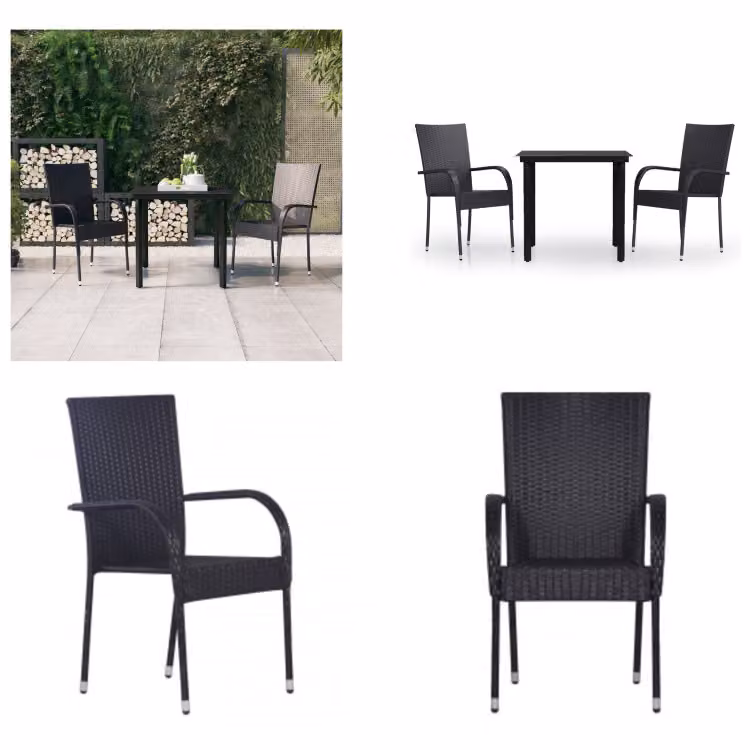 vidaXL Set da pranzo da giardino 3 pezzi nero - Set da pranzo da giardino - Set da pranzo da giardino - Set di mobili da giardino - Set di mobili da giardino