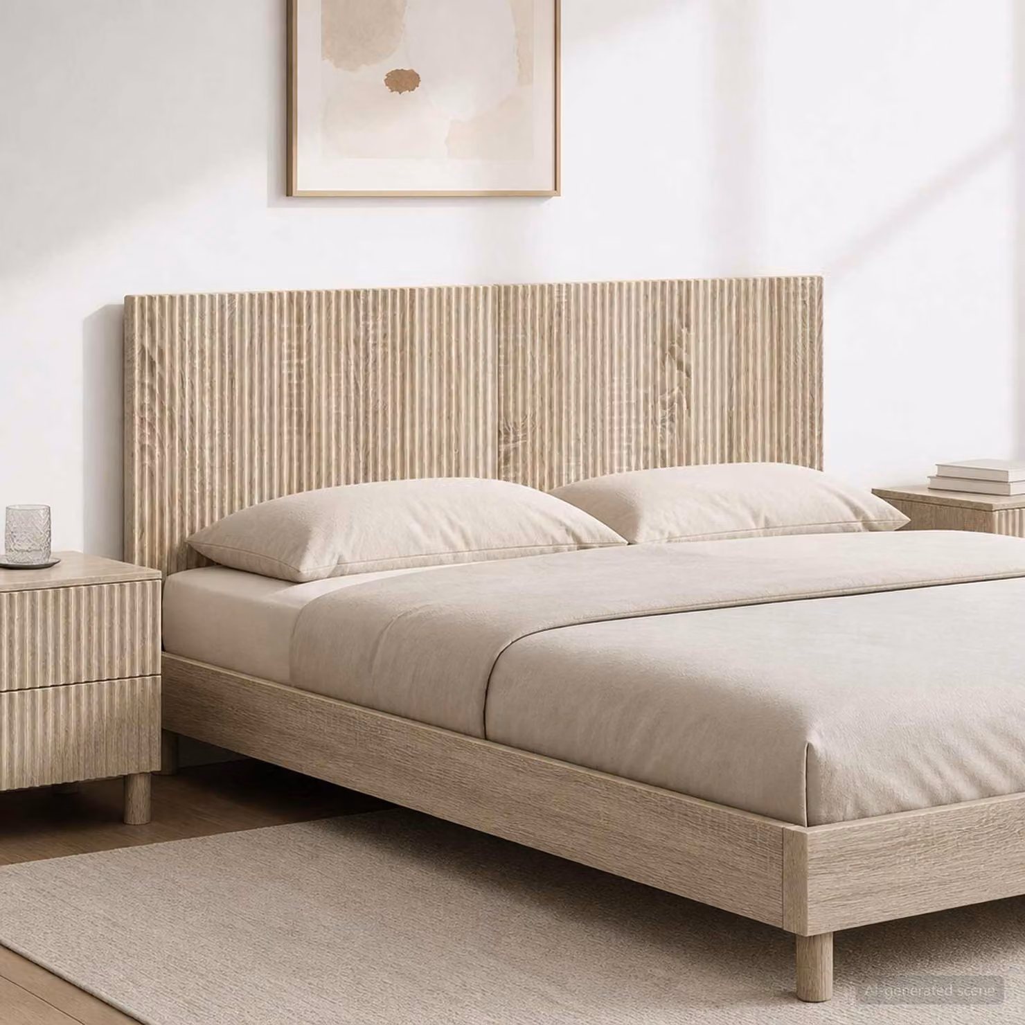 Testiera da muro moderna vidaXL ARNHEM in legno ingegnerizzato Rovere Sonoma, con mensola integrata, colore marrone e beige, L: 120 cm, H: 50 cm, P: 10,2 cm