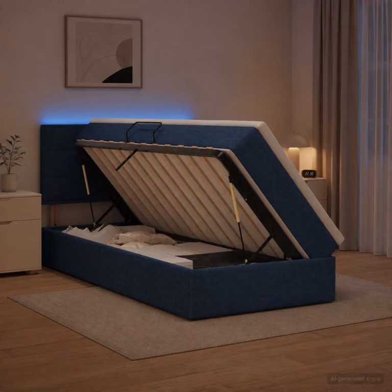 vidaXL Letto con contenitore LED e materasso Blu 90 x 200 cm Tessuto