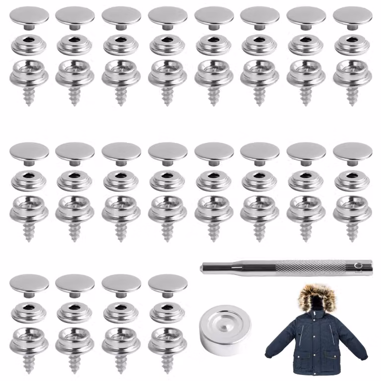 Set di 62 bottoni a pressione in acciaio inossidabile, diametro 10 mm, completo di strumento
