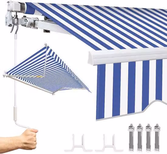 Tenda da sole in alluminio per terrazza 3,5 x 3 metri, blu/bianco