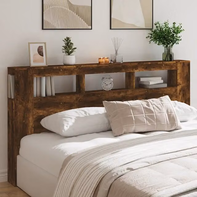 Testiera con LED e porta USB vidaXL in legno Rovere Fumo, L 200 cm x P 18,5 cm x H 103,5 cm