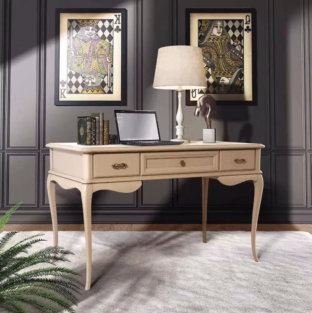 Scrivania classica in legno beige con 3 cassetti Mobili 2G L/P/H: 130 x 70 x 80 cm – 2
