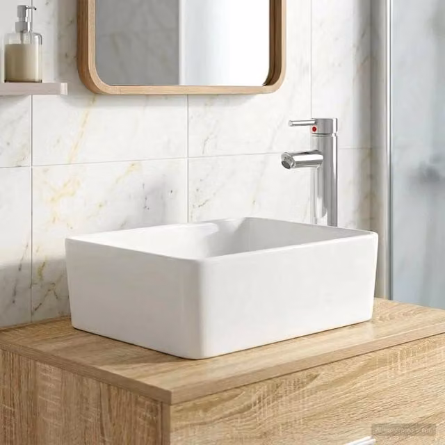Lavabo con rubinetto e scarico vidaXL, Argento e Bianco, L 40,5 x P 30,5 x H 13 cm