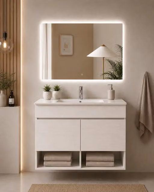 Mobile bagno sospeso con lavabo ORIGENBATH NEBARI con ante 100x45 cm bianco nordico