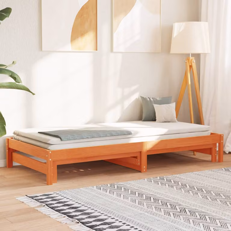 Divano con letto estraibile vidaXL in legno massello di pino color marrone cera L/P/H: 195.5 x 90 x 98.5 cm