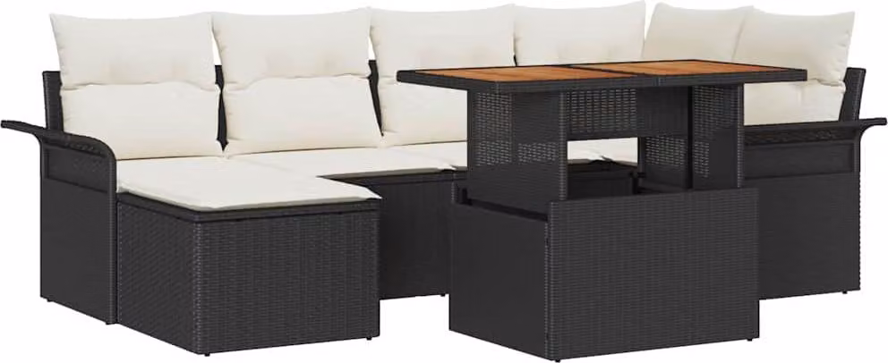 Set Divano da Giardino con archiviazione 7 pcs Nero Poly Rattan