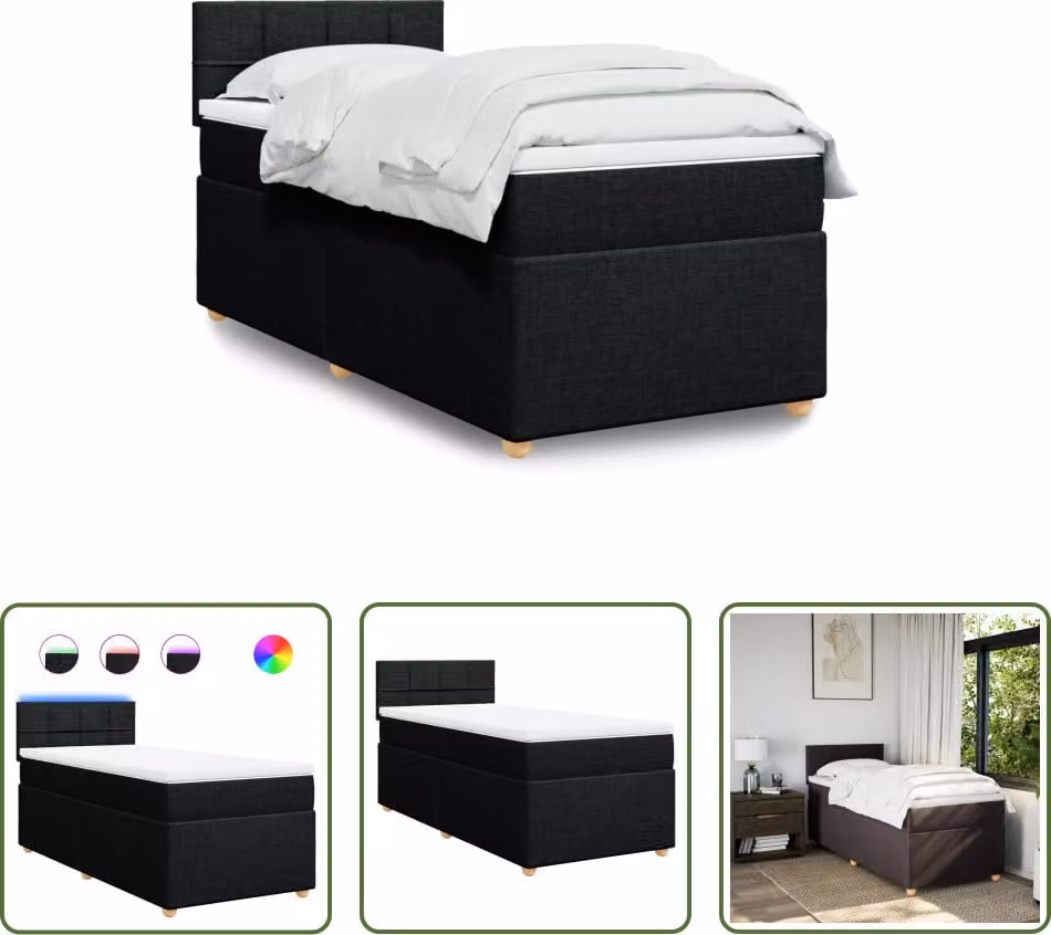 The Living Store Letto a molle con materasso nero 90x190 cm in tessuto