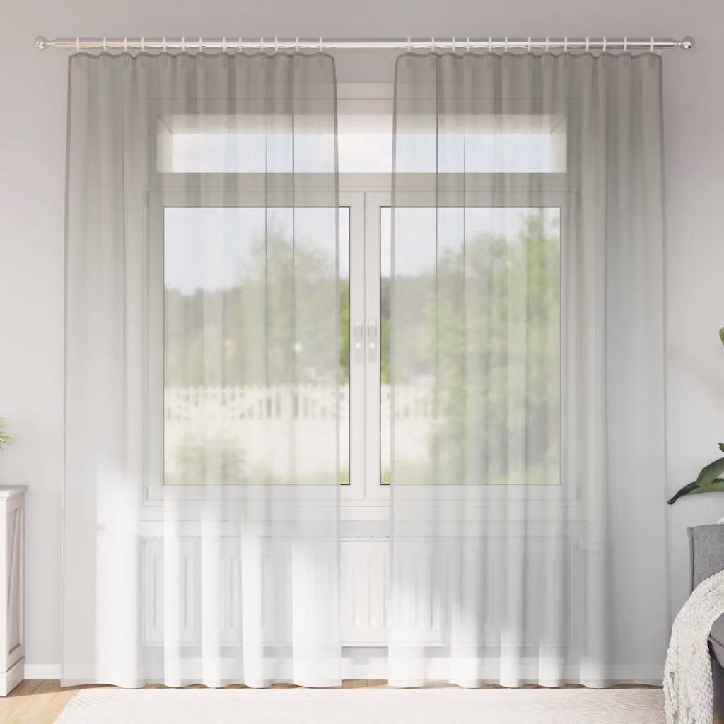 Set di 2 tende in voile semi-trasparenti vidaXL, colore grigio chiaro, con tasche per asta, L: 140 cm x H: 225 cm