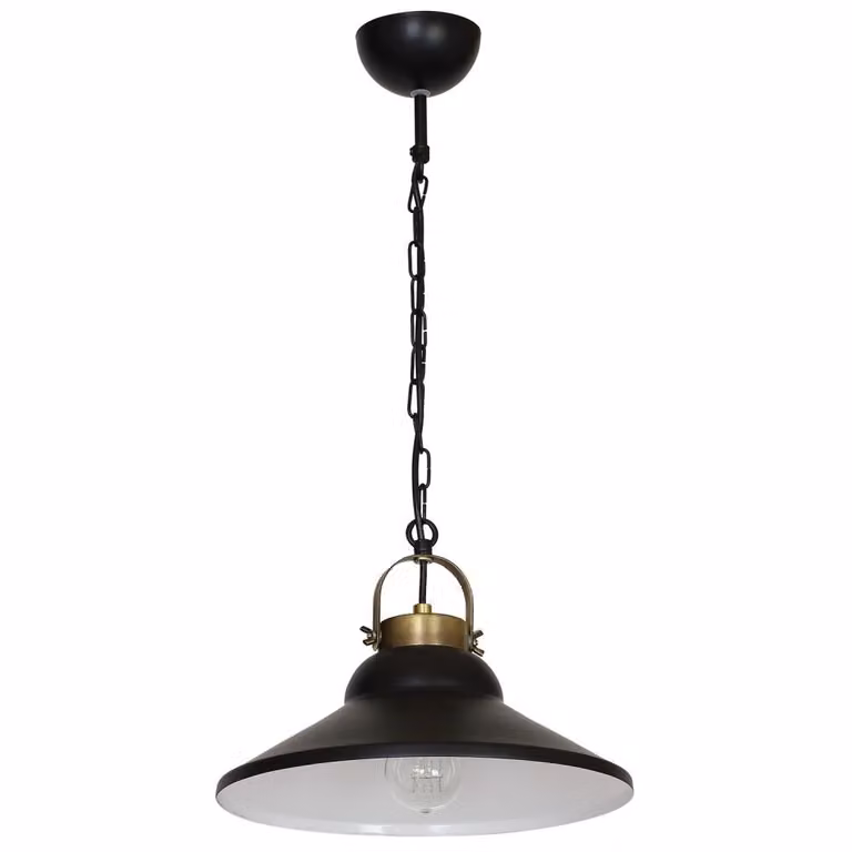Lampada a sospensione industriale in ottone nero su catena Iron 1xE27 15W Luminex
