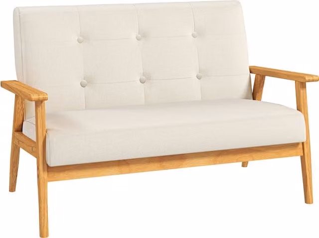 Divano 3 posti Scandinavo HOMCOM con seduta imbottita e braccioli, Beige, L: 115 cm, P: 66,5 cm, H: 73 cm