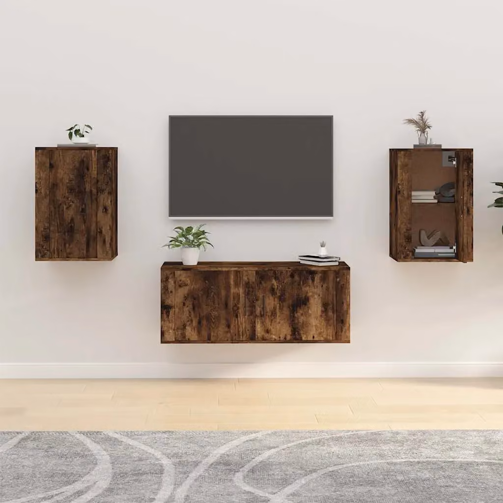 Set di 2 mobili porta TV da parete vidaXL in legno Rovere Fumo, L 40 cm x P 34,5 cm x H 60 cm